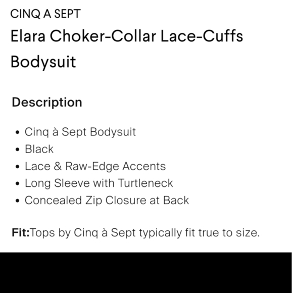 CINQ a Sept Bodysuit Black Choker Lace Cuff Long Sleeves - Picture 11 of 12